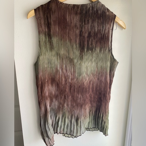 Serenade Y2K Earthy Brown & Green Ruffled Blouse Women's Crinkle Top Sz Large - Picture 6 of 6